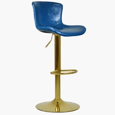 Chloe Bar Stool Blue Leather & Gold Base