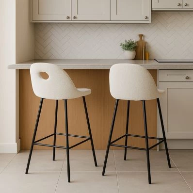 Clara Bar Stool Cream Boucle Fabric & Black Leg