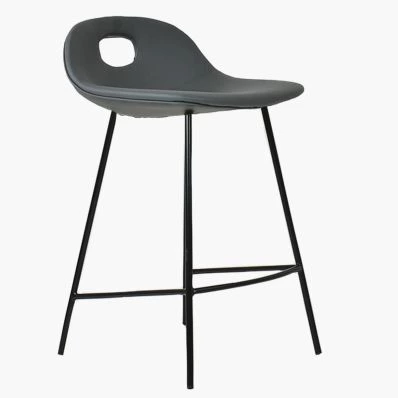 Clara Bar Stool Dark Grey Leather & Black Leg