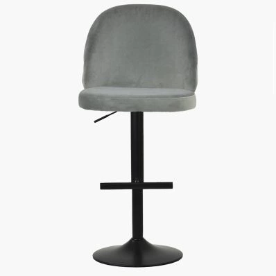 Clarris Bar Stool Grey Velvet & Black Base