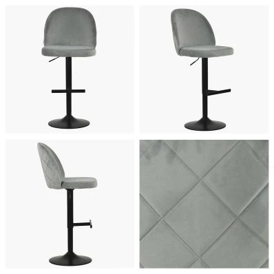 Clarris Bar Stool Grey Velvet & Black Base