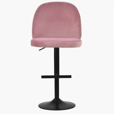 Clarris Bar Stool Pink Velvet & Black Base