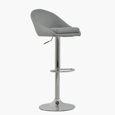Cologne Bar Stool Grey Leather & Chrome Base