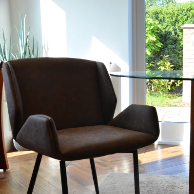 Conrad Dining Chair Antique Brown Faux Leather & Black Legs
