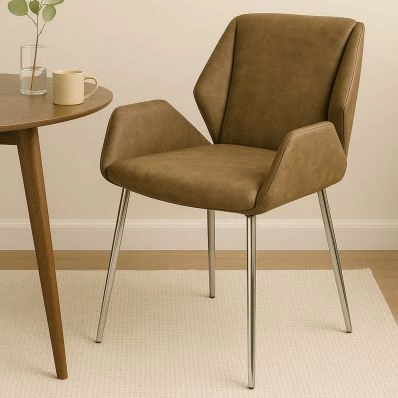 Conrad Dining Chair Antique Brown Faux Leather & Chrome Legs