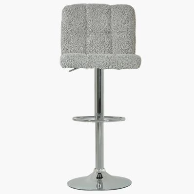 Cuban Bar Stool Stone Grey Boucle Fabric & Chrome Base