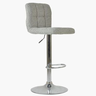 Cuban Bar Stool Stone Grey Boucle Fabric & Chrome Base