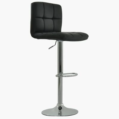 Cuban Bar Stool Black Leather & Chrome Base