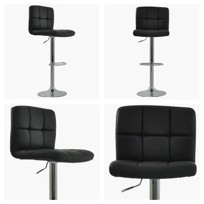 Cuban Bar Stool Black Leather & Chrome Base