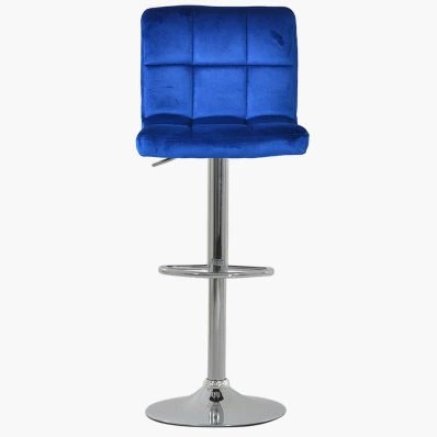 Cuban Bar Stool Blue Velvet & Chrome Base