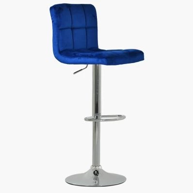 Cuban Bar Stool Blue Velvet & Chrome Base
