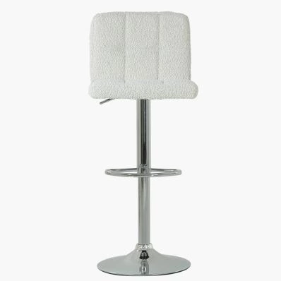 Cuban Bar Stool Cream Boucle Fabric & Chrome Base