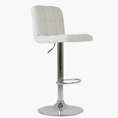 Cuban Bar Stool Cream Boucle Fabric & Chrome Base