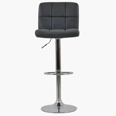 Cuban Bar Stool Dark Grey Leather & Chrome Base