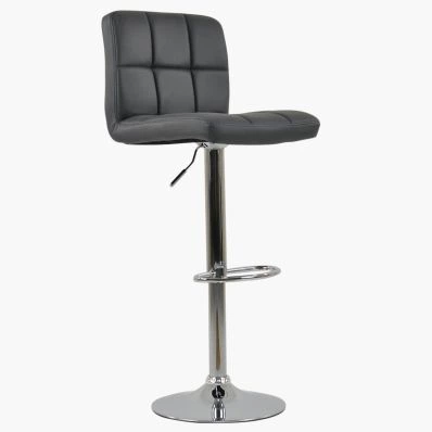 Cuban Bar Stool Dark Grey Leather & Chrome Base