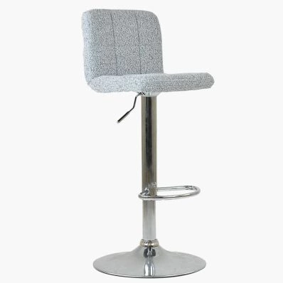 Cuban Bar Stool Grey Boucle Fabric & Chrome Base