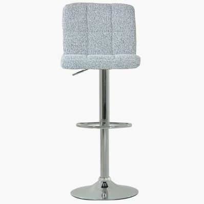 Cuban Bar Stool Grey Boucle Fabric & Chrome Base