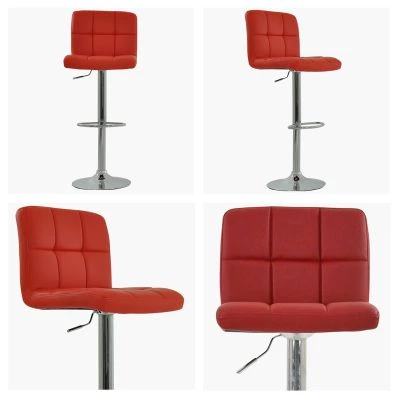 Cuban Bar Stool Red Leather & Chrome Base