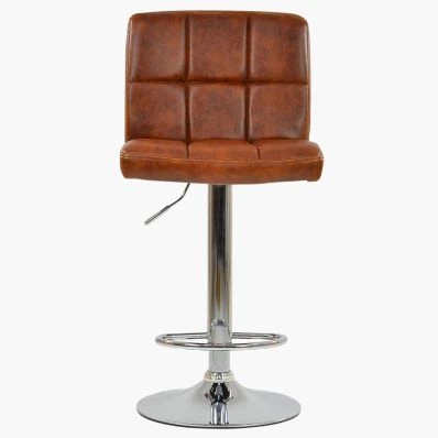 Cuban Bar Stool Tan Brown Leather & Chrome Base