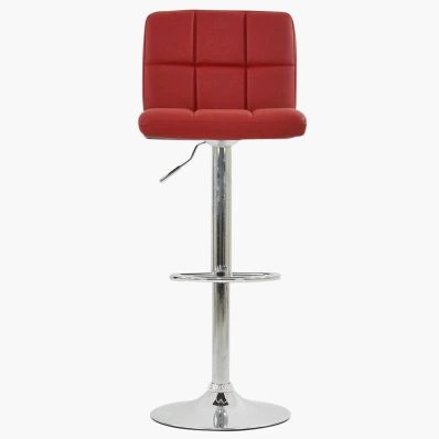 Cuban Bar Stool Wine Red Leather & Chrome Base