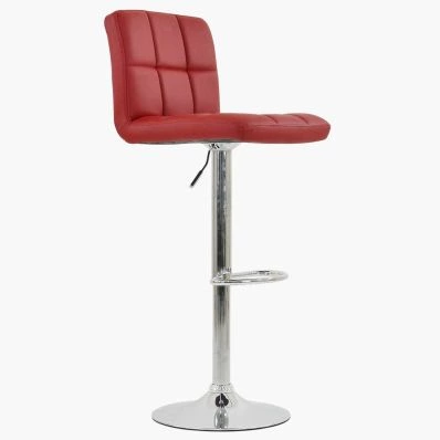 Cuban Bar Stool Wine Red Leather & Chrome Base