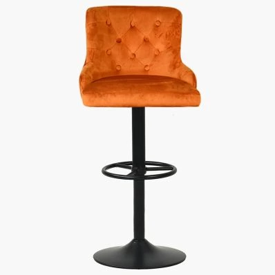 Dakota Bar Stool Burnt Orange Velvet & Black Base