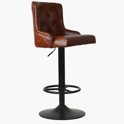 Dakota Bar Stool Vintage Tan Brown Leather & Black Base