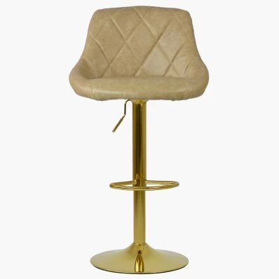 Dale Bar Stool Beige Cream Leather & Gold Base