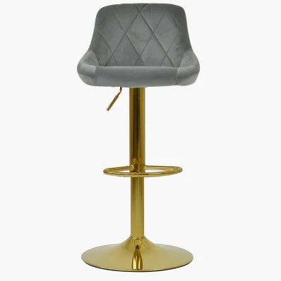 Dale Bar Stool Grey Velvet & Gold Base