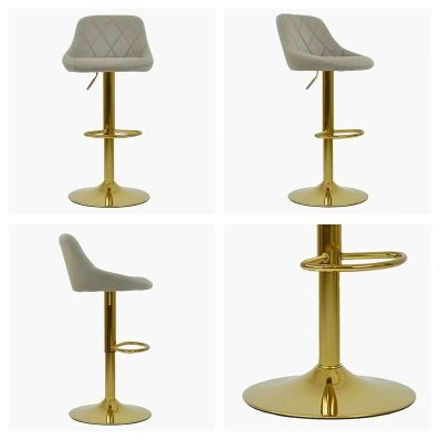 Dale Bar Stool Taupe Leather & Gold Base