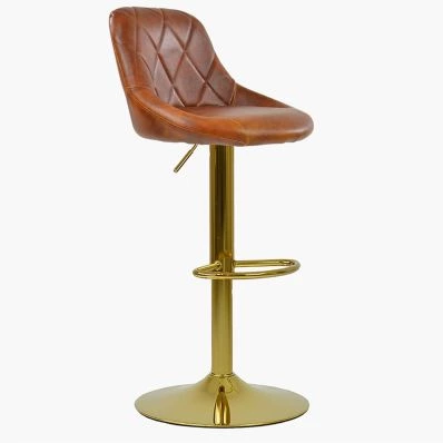 Dale Bar Stool Brown Leather & Gold Base