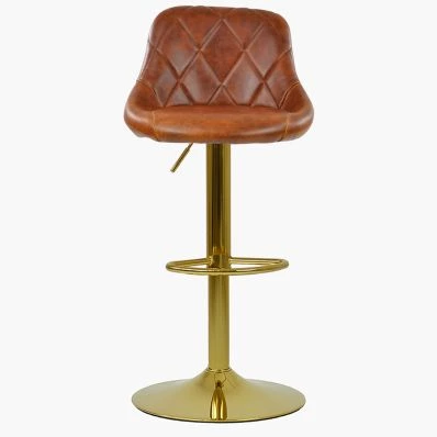 Dale Bar Stool Tan Brown Leather & Gold Base