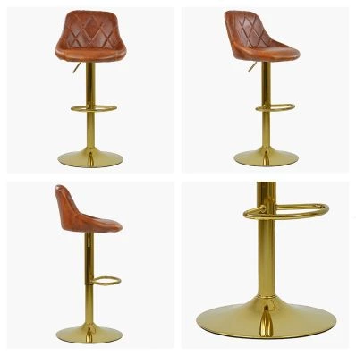 Dale Bar Stool Tan Brown Leather & Gold Base