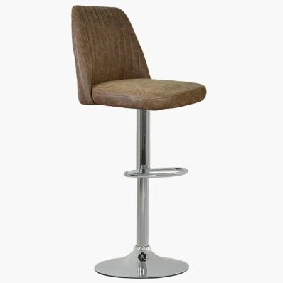 Danbury  Bar Stool Antique Brown Leather & Chrome Base