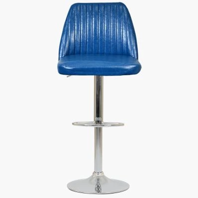 Danbury  Bar Stool Blue Leather & Chrome Base