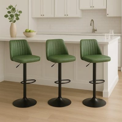 Danbury  Bar Stool Vintage Green Leather & Black Base