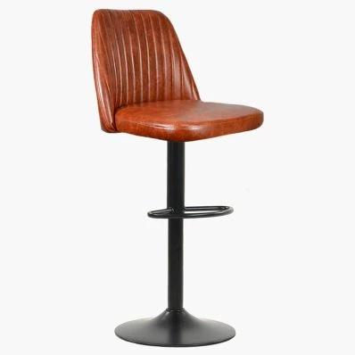 Danbury  Bar Stool Vintage Tan Brown Leather & Black Base