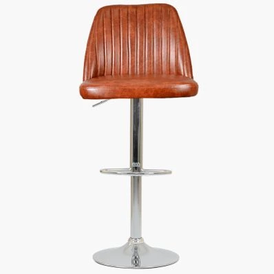 Danbury Bar Stool Tan Brown Leather & Chrome Base