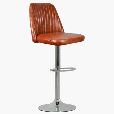 Danbury  Bar Stool Vintage Tan Brown Leather & Chrome Base