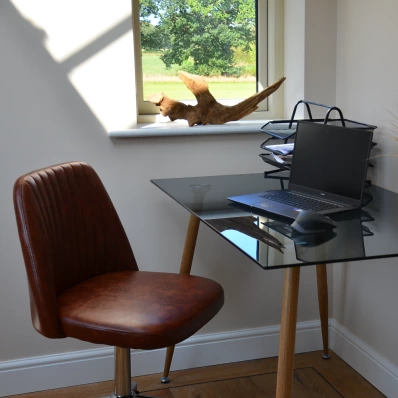 Danbury Office Desk Chair Vintage Brown Leather Chrome Base