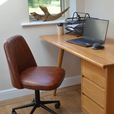 Danbury Office Desk Chair Vintage Brown Leather Black Base