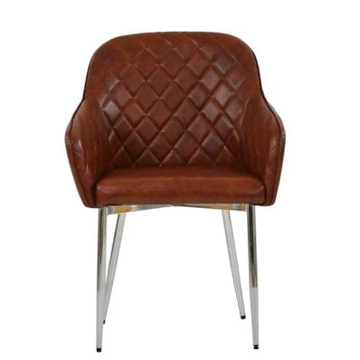 Opus Carver Dining Chair Vintage Brown Leather & Chrome