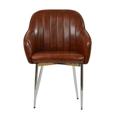 Lule Carver Dining Chair Vintage Brown Leather & Chrome