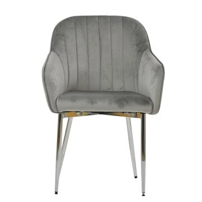 Lule Carver Dining Chair Grey Velvet & Chrome