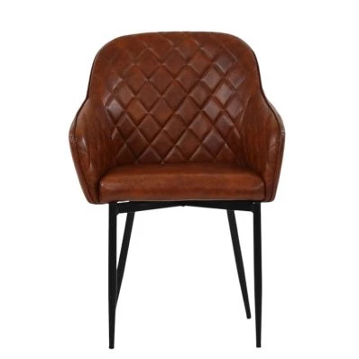 Opus Carver Dining Chair Vintage Brown Leather & Black Base