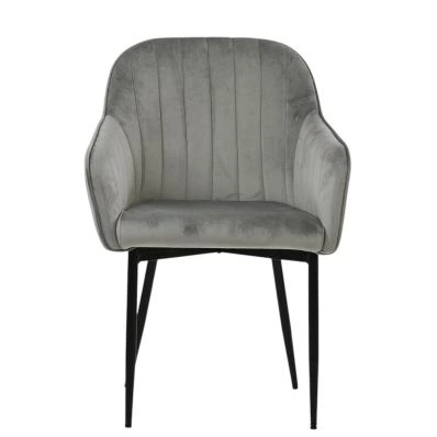 Lule Carver Dining Chair Grey Velvet & Black Base