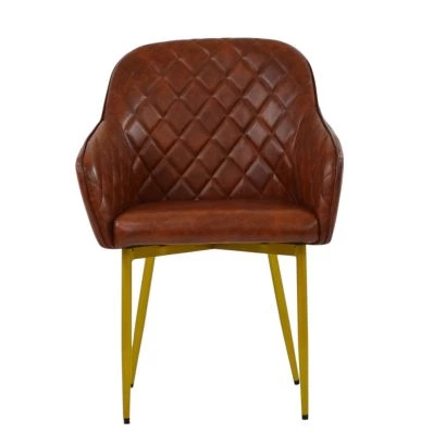 Opus Carver Dining Chair Vintage Brown Leather & Gold