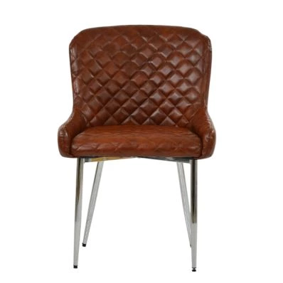 Heron Dining Chair Vintage Brown Leather & Chrome