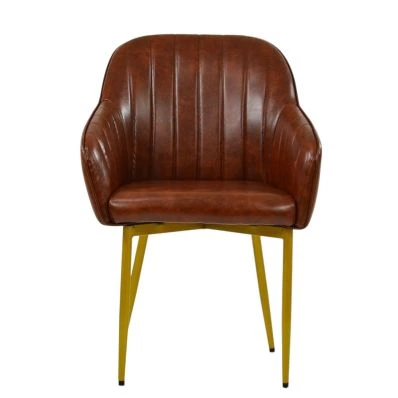 Lule Carver Dining Chair Vintage Brown Leather & Gold