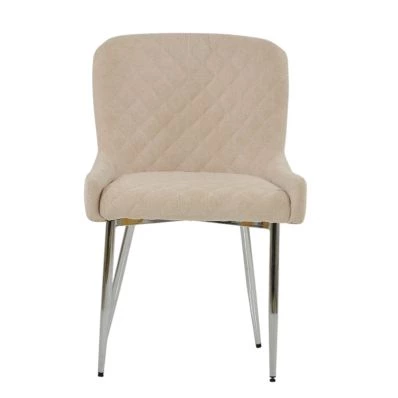 Heron Dining Chair Natural Cream Fabric & Chrome